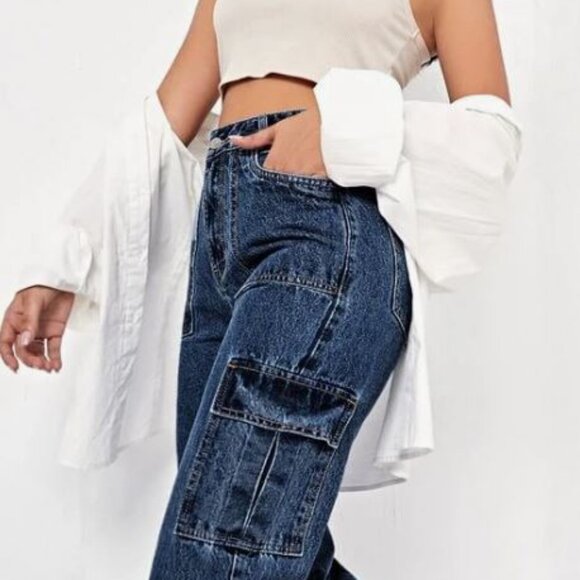 SHEIN SXY Cargo Denim Jean 90's Style Misses Size Medium - Picture 3 of 12